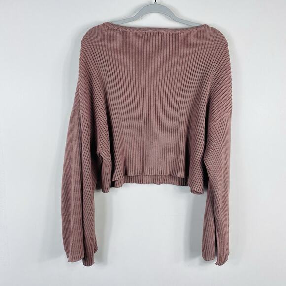 Eloquii Size 18 20 Cropped Ribbed Open Sleeve Sweater Pink Blush 100% Cotton - Picture 2 of 5